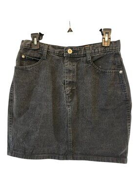 COTTON BLACK DENIM SKIRT DISTRESSED SIZE 12 ACTION WEST VINTAGE